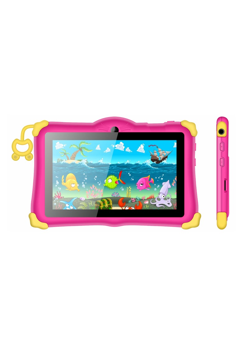 ATOUCH - Kids Tablet Early Education Wi-Fi Android Tablet 7-inch Screen 6GB RAM 256GB ROM Portable Anti-drop Silicone Edge Built-in Stand Games and Zoom App Supported Pink - Image 1