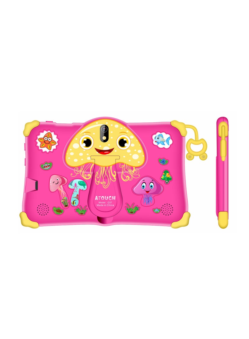 ATOUCH - Kids Tablet Early Education Wi-Fi Android Tablet 7-inch Screen 6GB RAM 256GB ROM Portable Anti-drop Silicone Edge Built-in Stand Games and Zoom App Supported Pink - Image 1