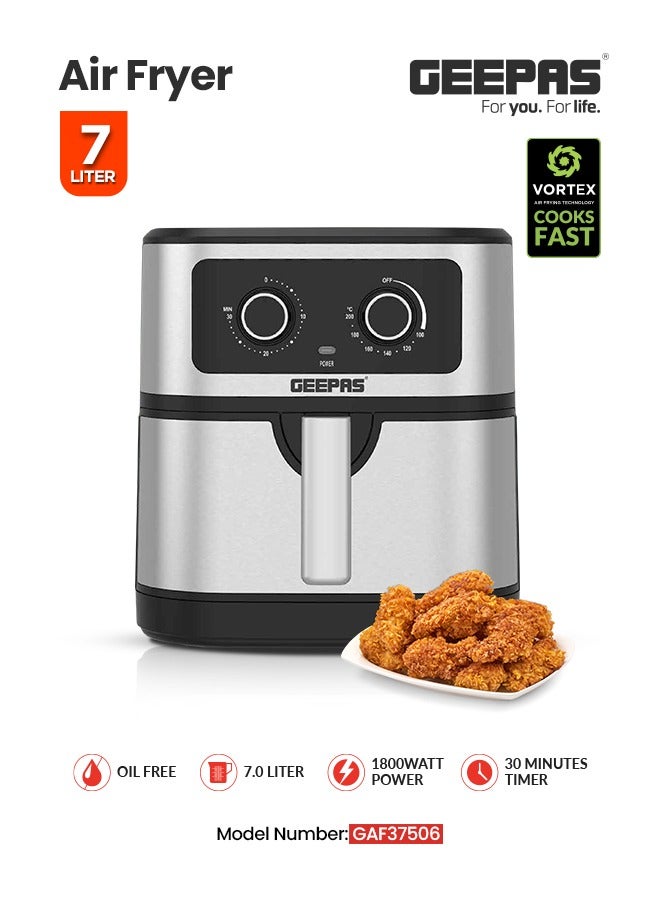 Air Fryer Equipped with VORTEX Air Frying Technology| 7 L Capacity with a Rack| Oil Free Cooking | Adjustable Timer and Temperature, 1-30 Minutes Timer| Ideal for making Fries, Steak, Chicken, Cake, Meat, Bread | 2 Years Warranty 7 L 1800 W GAF37506 Silver 