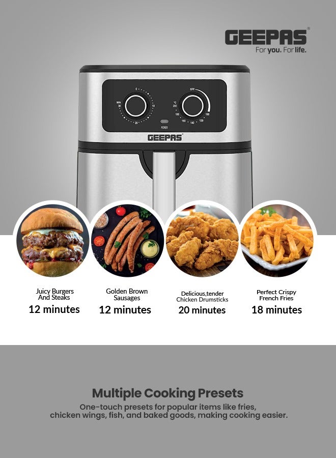 GEEPAS - Air Fryer Equipped With Vortex Air Frying Technology| 7 L Capacity With A Rack| Oil Free Cooking | Adjustable Timer And Temperature, 1-30 Minutes Timer| Ideal For Making Fries, Steak, Chicken, Cake, Meat, Bread | 2 Years Warranty 7 L 1800 W GAF37506 Silver - Image 1