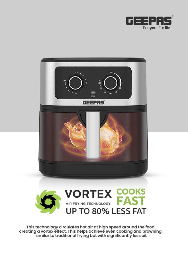 GEEPAS - Air Fryer Equipped With Vortex Air Frying Technology| 7 L Capacity With A Rack| Oil Free Cooking | Adjustable Timer And Temperature, 1-30 Minutes Timer| Ideal For Making Fries, Steak, Chicken, Cake, Meat, Bread | 2 Years Warranty 7 L 1800 W GAF37506 Silver - Image 1