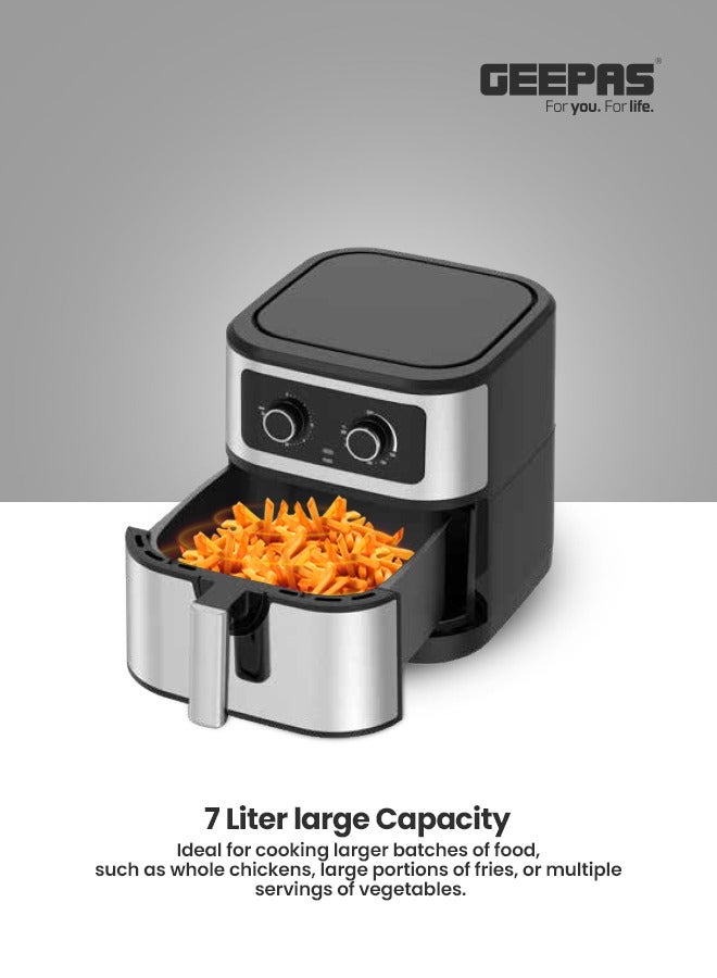 GEEPAS - Air Fryer Equipped With Vortex Air Frying Technology| 7 L Capacity With A Rack| Oil Free Cooking | Adjustable Timer And Temperature, 1-30 Minutes Timer| Ideal For Making Fries, Steak, Chicken, Cake, Meat, Bread | 2 Years Warranty 7 L 1800 W GAF37506 Silver - Image 1
