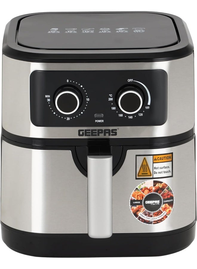 GEEPAS Air Fryer Equipped With Vortex Air Frying Technology| 7 L Capacity With A Rack| Oil Free Cooking | Adjustable Timer And Temperature, 1-30 Minutes Timer| Ideal For Making Fries, Steak, Chicken, Cake, Meat, Bread | 2 Years Warranty 7 L 1800 W GAF37506 Silver - Image 1
