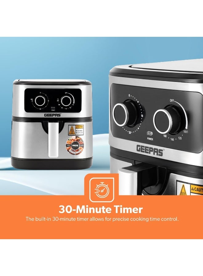 GEEPAS Air Fryer Equipped With Vortex Air Frying Technology| 7 L Capacity With A Rack| Oil Free Cooking | Adjustable Timer And Temperature, 1-30 Minutes Timer| Ideal For Making Fries, Steak, Chicken, Cake, Meat, Bread | 2 Years Warranty 7 L 1800 W GAF37506 Silver - Image 4