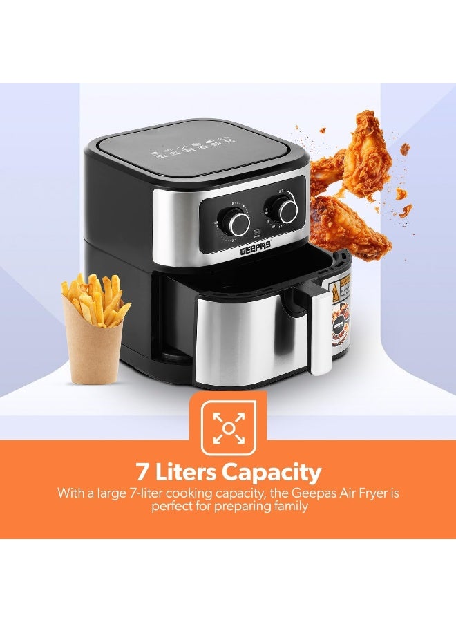 GEEPAS Air Fryer Equipped With Vortex Air Frying Technology| 7 L Capacity With A Rack| Oil Free Cooking | Adjustable Timer And Temperature, 1-30 Minutes Timer| Ideal For Making Fries, Steak, Chicken, Cake, Meat, Bread | 2 Years Warranty 7 L 1800 W GAF37506 Silver - Image 3