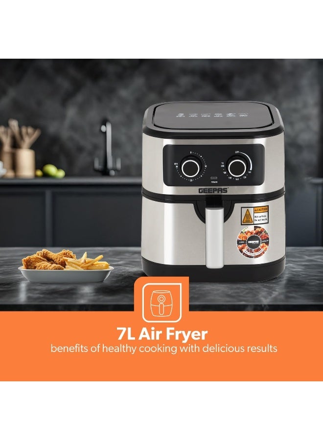 GEEPAS Air Fryer Equipped With Vortex Air Frying Technology| 7 L Capacity With A Rack| Oil Free Cooking | Adjustable Timer And Temperature, 1-30 Minutes Timer| Ideal For Making Fries, Steak, Chicken, Cake, Meat, Bread | 2 Years Warranty 7 L 1800 W GAF37506 Silver - Image 2