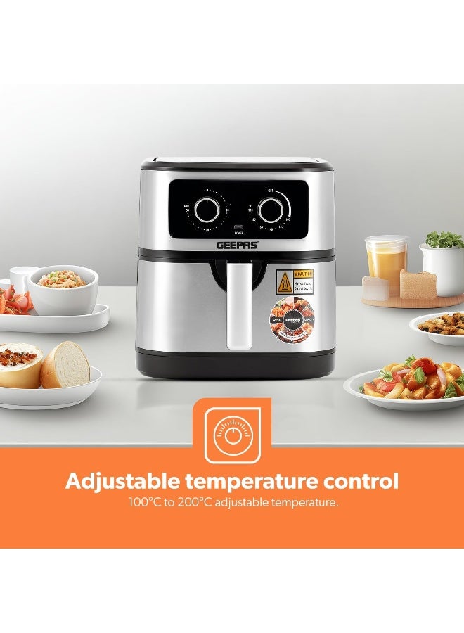 GEEPAS Air Fryer Equipped With Vortex Air Frying Technology| 7 L Capacity With A Rack| Oil Free Cooking | Adjustable Timer And Temperature, 1-30 Minutes Timer| Ideal For Making Fries, Steak, Chicken, Cake, Meat, Bread | 2 Years Warranty 7 L 1800 W GAF37506 Silver - Image 5