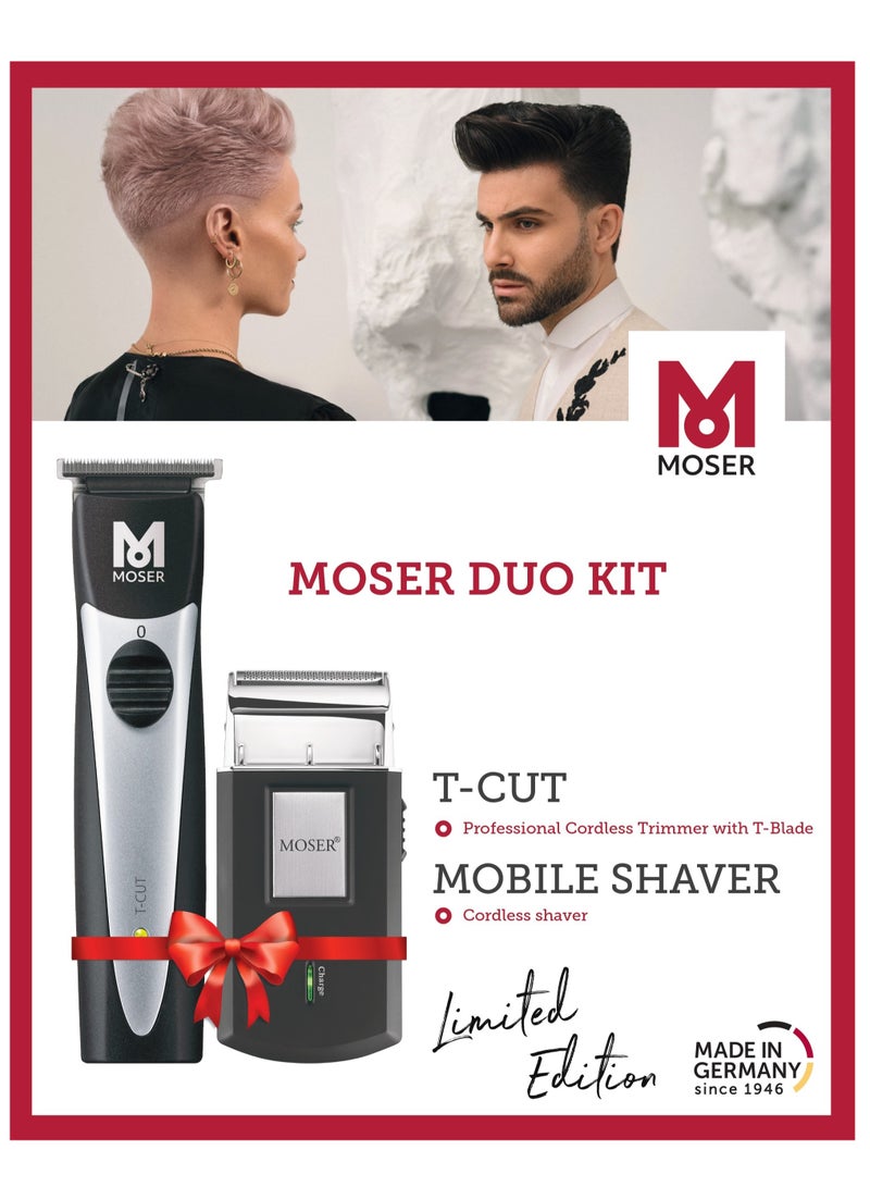 MOSER Duo Kit: T-Cut Beard Trimmer And Mobile Shaver (Made In Germany) | Professional Cordless Trimmer For Men | Rechargeable Shaver | High Precision Blade | Ultra-Close Cut | 1591-0170 + 3615-0052B Black - Image 2