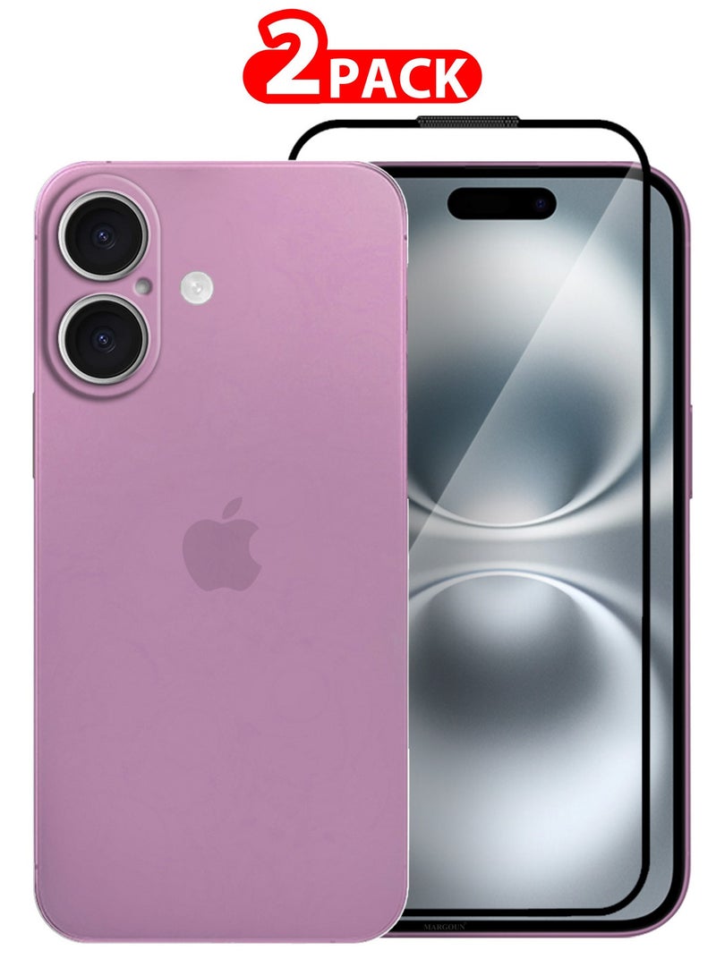 MARGOUN ( for iPhone 16 ) 2 Pack,Case Cover and Screen Protector Air Skin Series Back Cover Sturdy Durable Thin Case Drop Protection Cover Clear Pink - Image 1