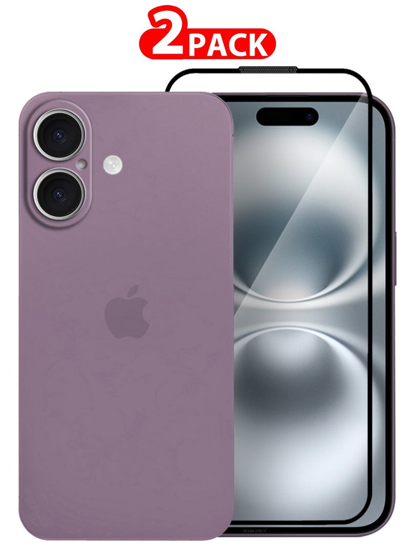 MARGOUN ( for iPhone 16 ) 2 Pack,Case Cover and Screen Protector Air Skin Series Back Cover Sturdy Durable Thin Case Drop Protection Cover Clear Purple - Image 1
