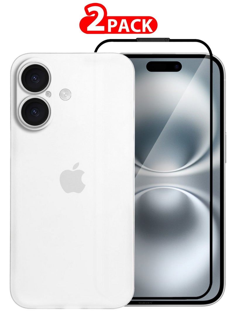 MARGOUN ( for iPhone 16 ) 2 Pack,Case Cover and Screen Protector Air Skin Series Back Cover Sturdy Durable Thin Case Drop Protection Cover Clear White - Image 1