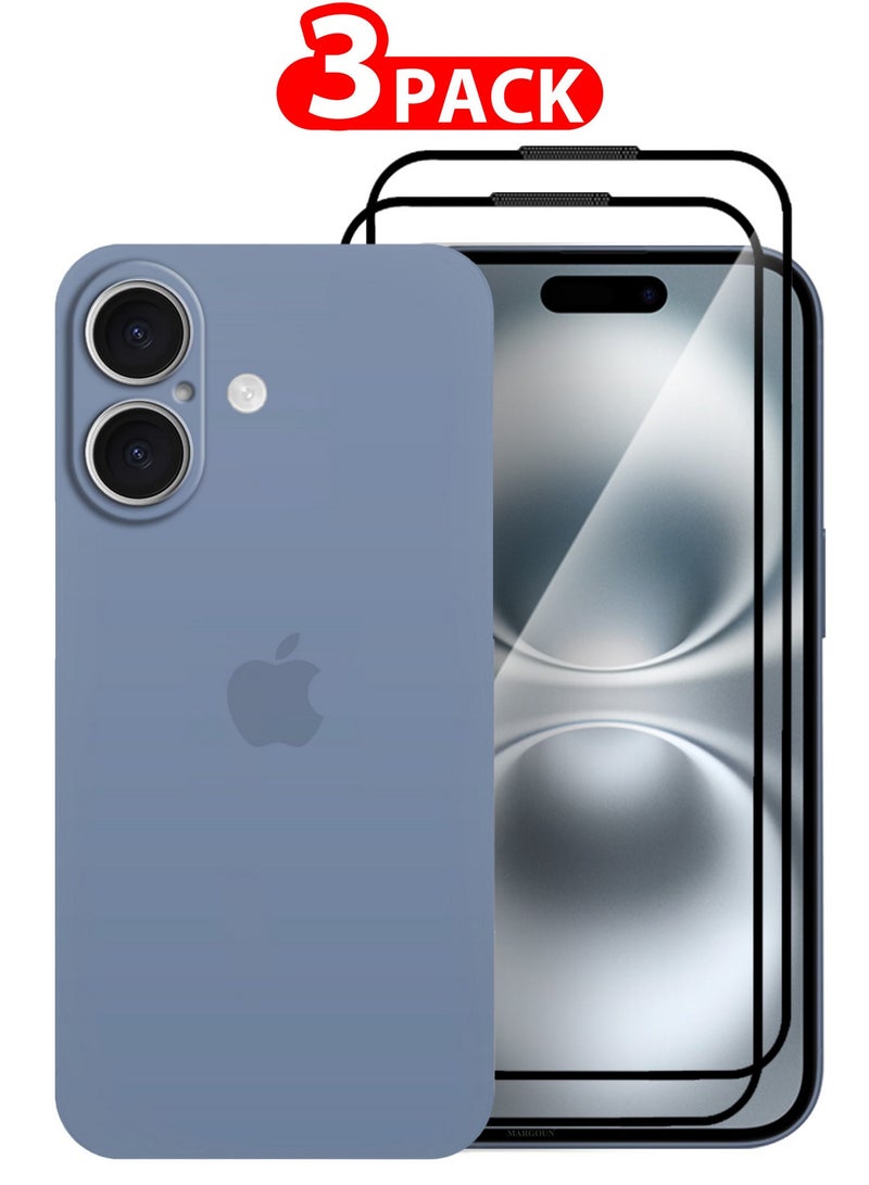 MARGOUN ( for iPhone 16 ) 3 Pack,1 Case Cover and 2 Screen Protectors Air Skin Series Back Cover Sturdy Durable Thin Case Drop Protection Cover Clear Blue - Image 1