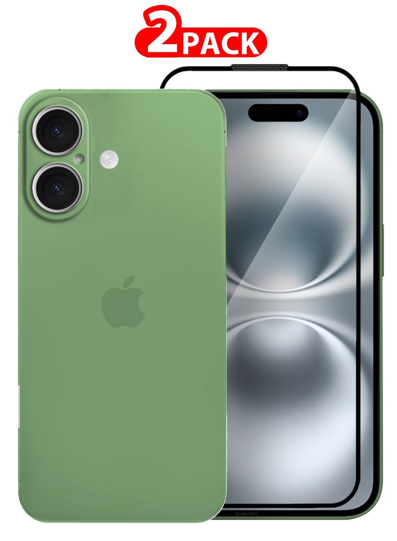 MARGOUN ( for iPhone 16 Plus ) 2 Pack,Case Cover and Screen Protector Air Skin Series Back Cover Sturdy Durable Thin Case Drop Protection Cover Clear Green - Image 1