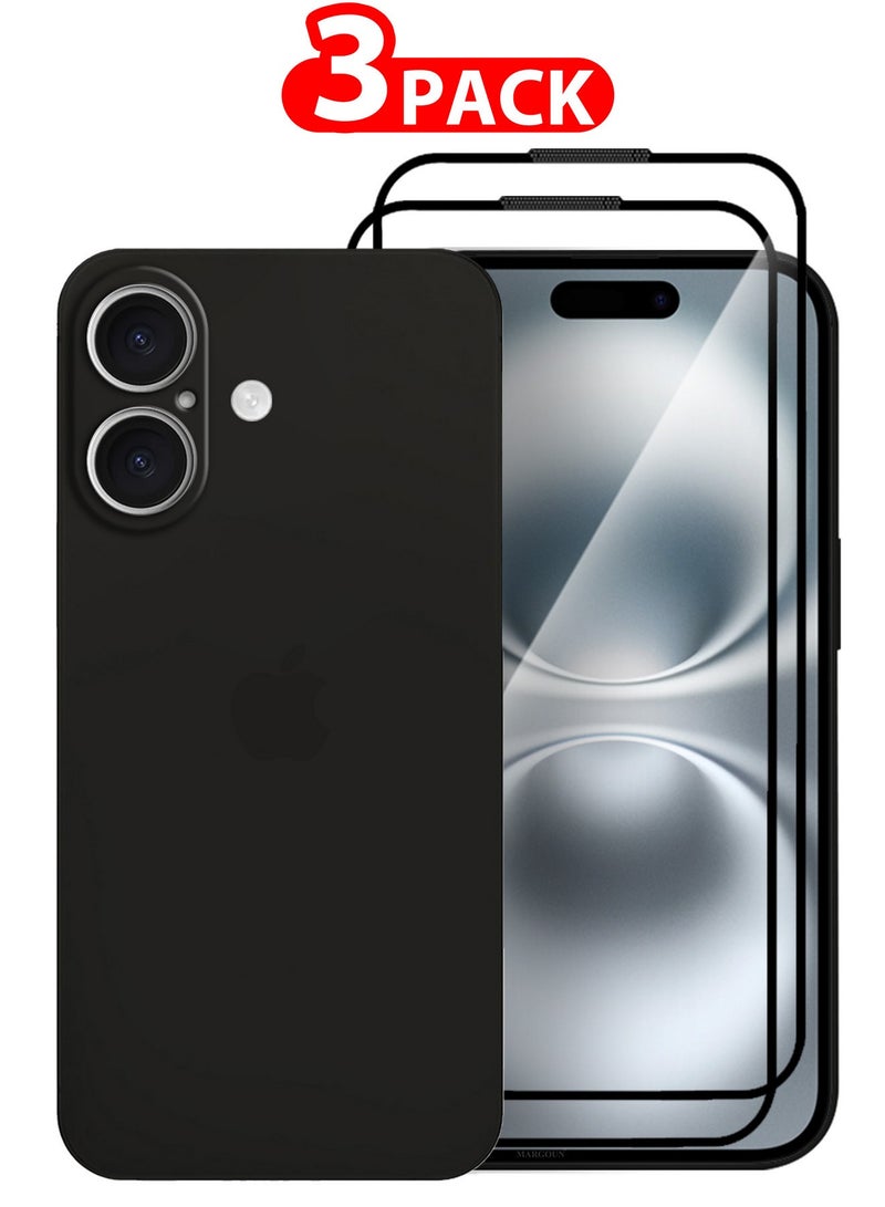 MARGOUN ( for iPhone 16 Plus ) 3 Pack,1 Case Cover and 2 Screen Protectors Air Skin Series Back Cover Sturdy Durable Thin Case Drop Protection Cover Clear Black - Image 1