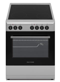 Wolf Power Freestanding 60X60 cm Ceramic Cooker, 4 Cooking Zones, 65 Liters Electric Oven with Turbo Fan, Stainless Steel, 1 Year Warranty WCR6060CERMF Silver/Black  - Image 1