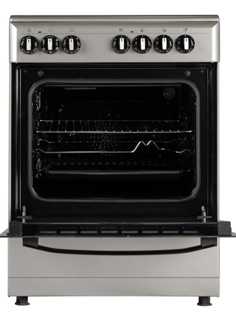 Wolf Power Freestanding 60X60 cm Ceramic Cooker, 4 Cooking Zones, 65 Liters Electric Oven with Turbo Fan, Stainless Steel, 1 Year Warranty WCR6060CERMF Silver/Black  - Image 2