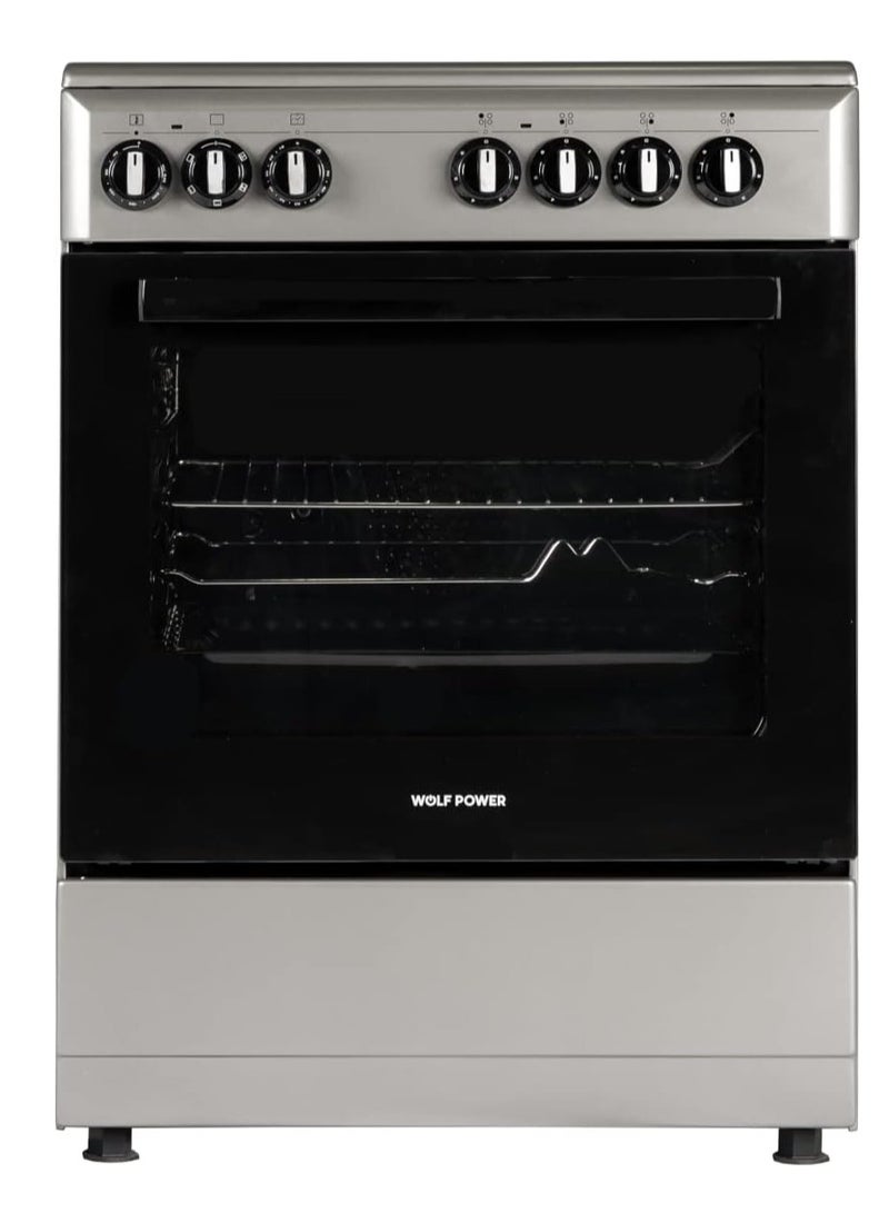 Wolf Power Freestanding 60X60 cm Ceramic Cooker, 4 Cooking Zones, 65 Liters Electric Oven with Turbo Fan, Stainless Steel, 1 Year Warranty WCR6060CERMF Silver/Black  - Image 5