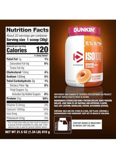 Dymatize ISO100 Hydrolyzed Protein Powder 100% Whey Isolate Dunkin Glazed Donut Flavor 20 Servings  - Image 3