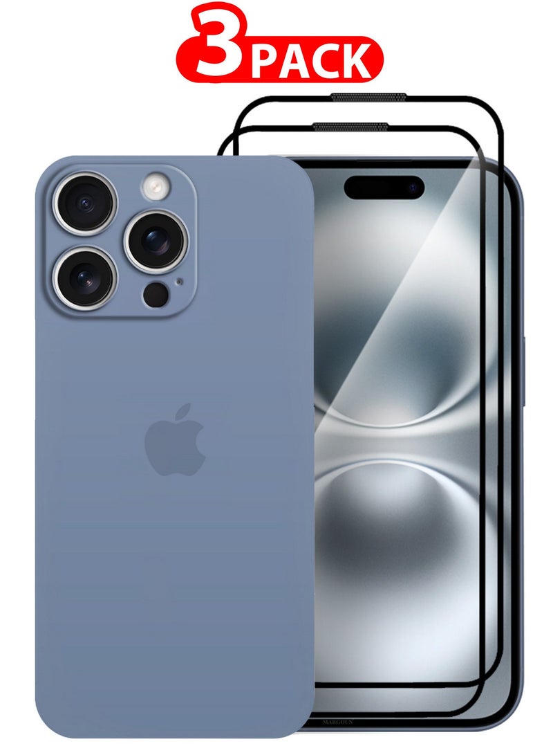 MARGOUN ( for iPhone 16 Pro ) 3 Pack,1 Case Cover and 2 Screen Protectors Air Skin Series Back Cover Sturdy Durable Thin Case Drop Protection Cover Clear Blue - Image 1