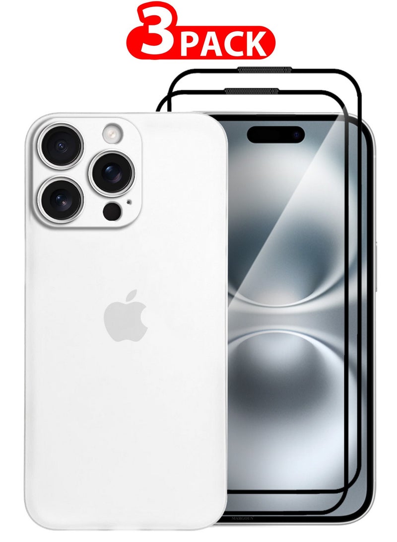MARGOUN ( for iPhone 16 Pro ) 3 Pack,1 Case Cover and 2 Screen Protectors Air Skin Series Back Cover Sturdy Durable Thin Case Drop Protection Cover Clear White - Image 1
