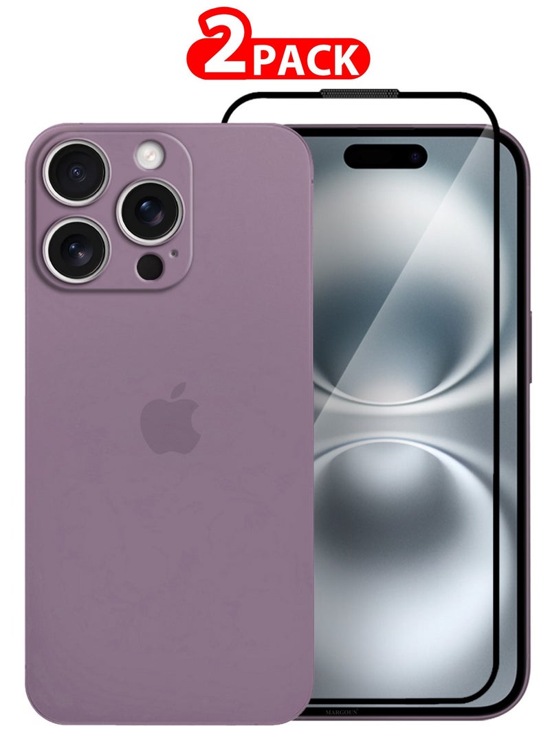 MARGOUN ( for iPhone 16 Pro Max ) 2 Pack,Case Cover and Screen Protector Air Skin Series Back Cover Sturdy Durable Thin Case Drop Protection Cover Clear Purple - Image 1