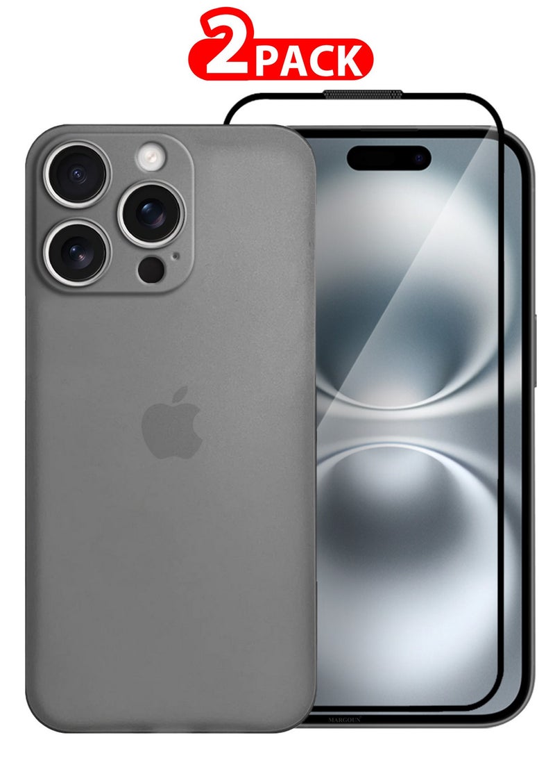 MARGOUN ( for iPhone 16 Pro Max ) 2 Pack,Case Cover and Screen Protector Air Skin Series Back Cover Sturdy Durable Thin Case Drop Protection Cover Clear Dark Grey - Image 1