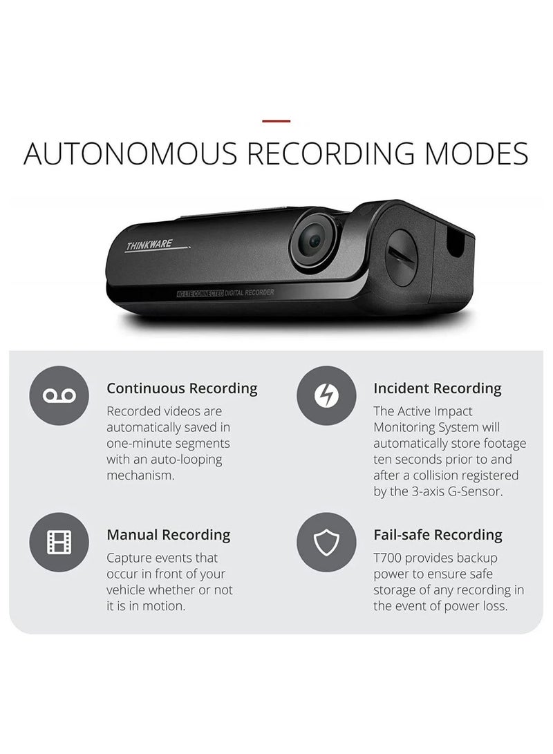 THINKWARE T700 Dash Cam Full Hd 1080P - Front And Rear Car Dash Camera With Built-In Wi-Fi, 4G Lte Connectivity, Safety Camera Alert - With 32Gb Sd Card  - Image 5
