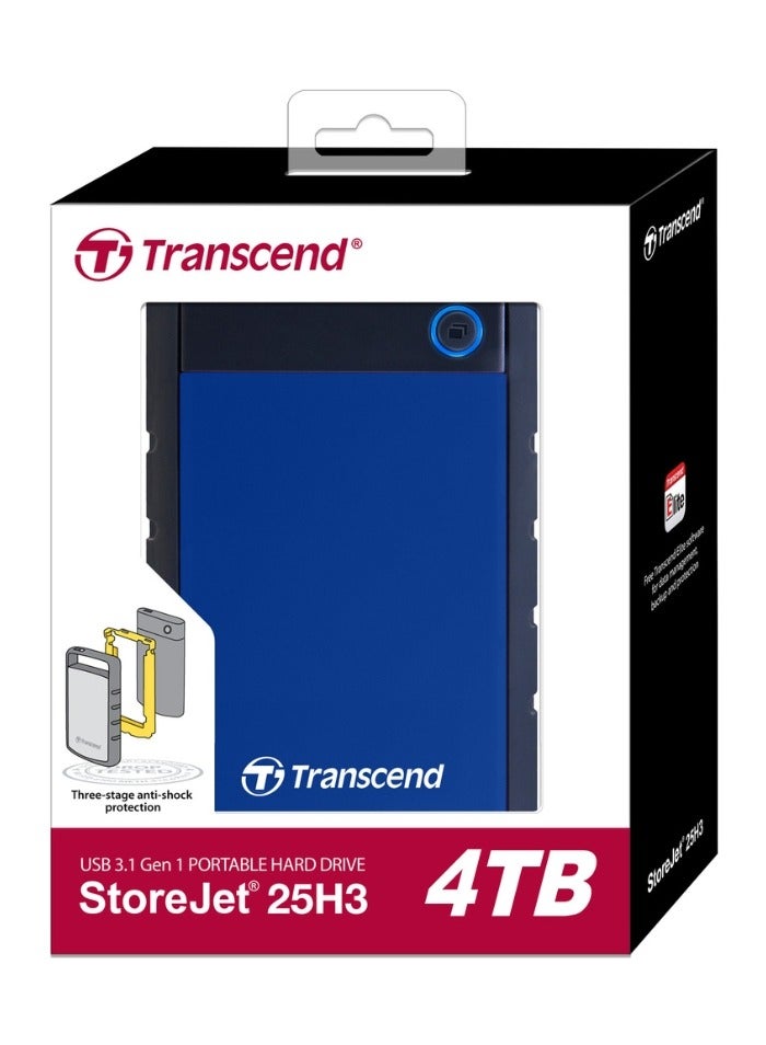Transcend 4TB Rugged External Hard Drive USB 3.1 Gen 1 StoreJet 25H3B | TS4TSJ25H3B | Blue 4 TB  - Image 1