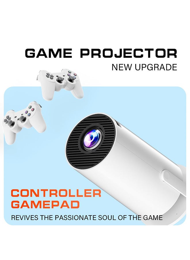 وونكت - Smart Mini Projector With 2 Game Consoles, 4K 1080P Support Portable Projector 150 ANSI 2.4/5G WiFi, Android 12.0, Outdoor Home Video Projector HY300 White - Image 1