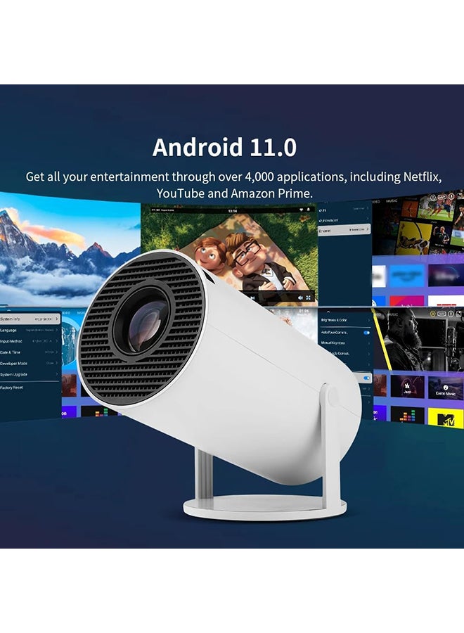 وونكت - Smart Mini Projector With 2 Game Consoles, 4K 1080P Support Portable Projector 150 ANSI 2.4/5G WiFi, Android 12.0, Outdoor Home Video Projector HY300 White - Image 1