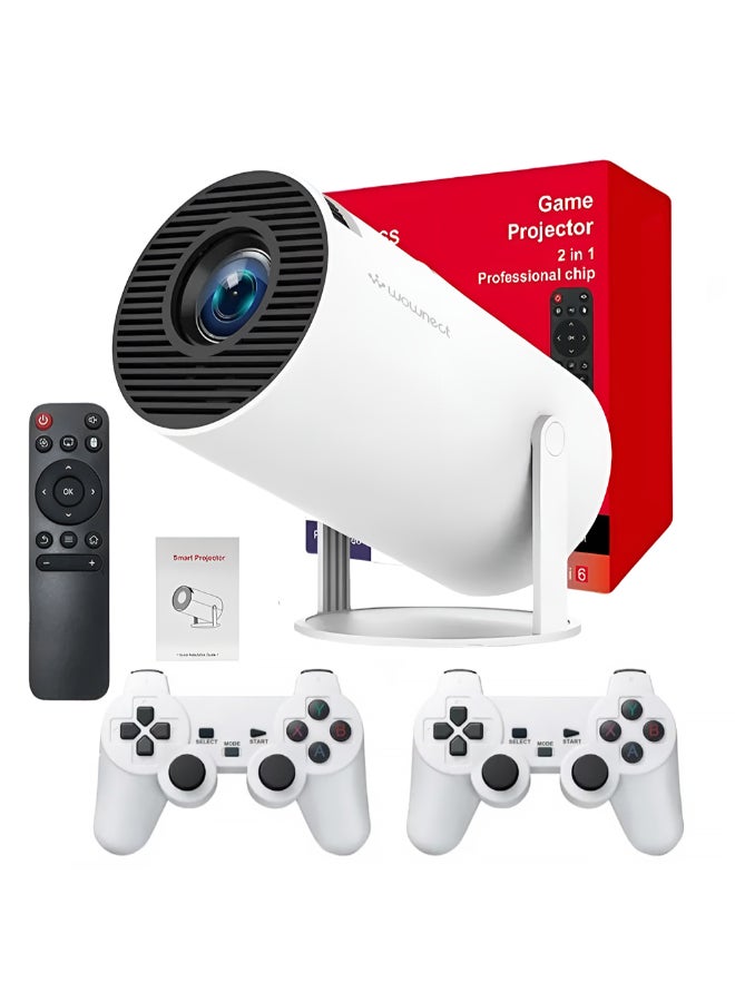وونكت Smart Mini Projector With 2 Game Consoles, 4K 1080P Support Portable Projector 150 ANSI 2.4/5G WiFi, Android 12.0, Outdoor Home Video Projector HY300 White - Image 1