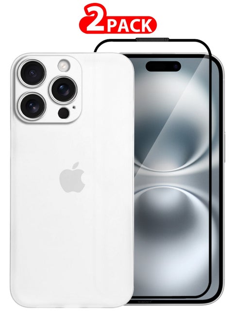 ( for iPhone 16 Pro Max ) 2 Pack,Case Cover and Screen Protector Air Skin Series Back Cover Sturdy Durable Thin Case Drop Protection Cover Clear White