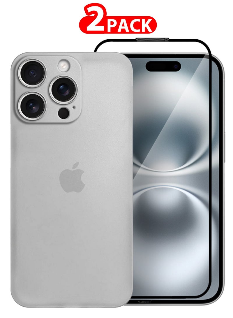 مارجون ( for iPhone 16 Pro Max ) 2 Pack,Case Cover and Screen Protector Air Skin Series Back Cover Sturdy Durable Thin Case Drop Protection Cover Clear Light Grey - Image 1