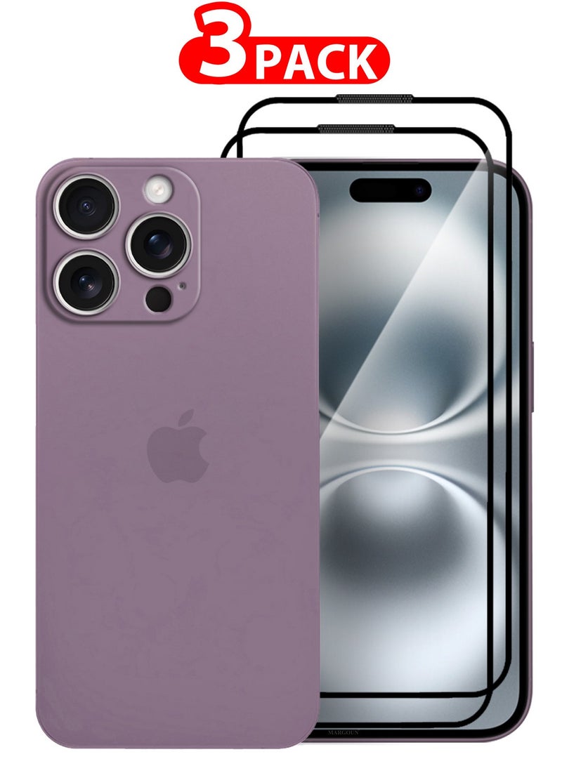 ( for iPhone 16 Pro Max ) 3 Pack,1 Case Cover and 2 Screen Protectors Air Skin Series Back Cover Sturdy Durable Thin Case Drop Protection Cover Clear Purple