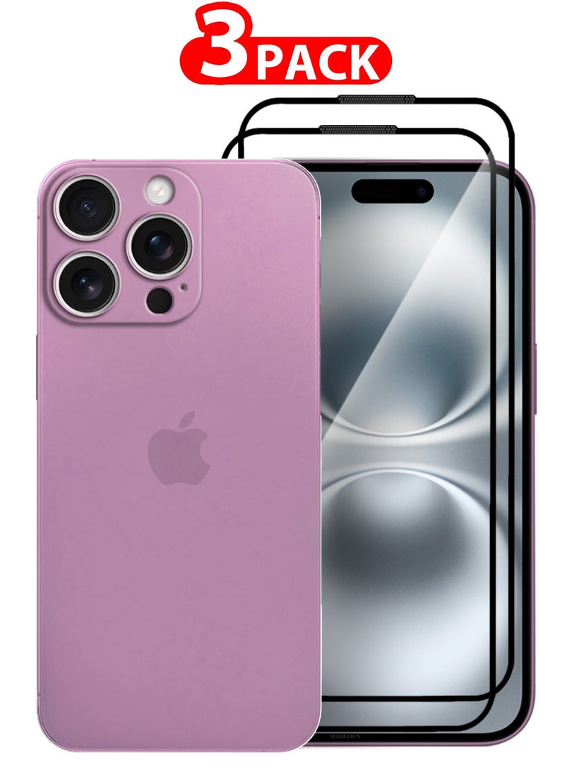 MARGOUN ( for iPhone 16 Pro Max ) 3 Pack,1 Case Cover and 2 Screen Protectors Air Skin Series Back Cover Sturdy Durable Thin Case Drop Protection Cover Clear Pink - Image 1