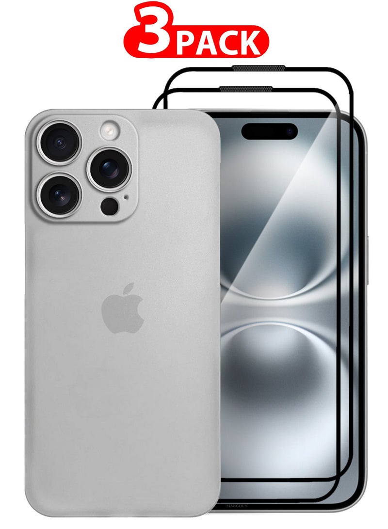 مارجون ( for iPhone 16 Pro Max ) 3 Pack,1 Case Cover and 2 Screen Protectors Air Skin Series Back Cover Sturdy Durable Thin Case Drop Protection Cover Clear Light Grey - Image 1