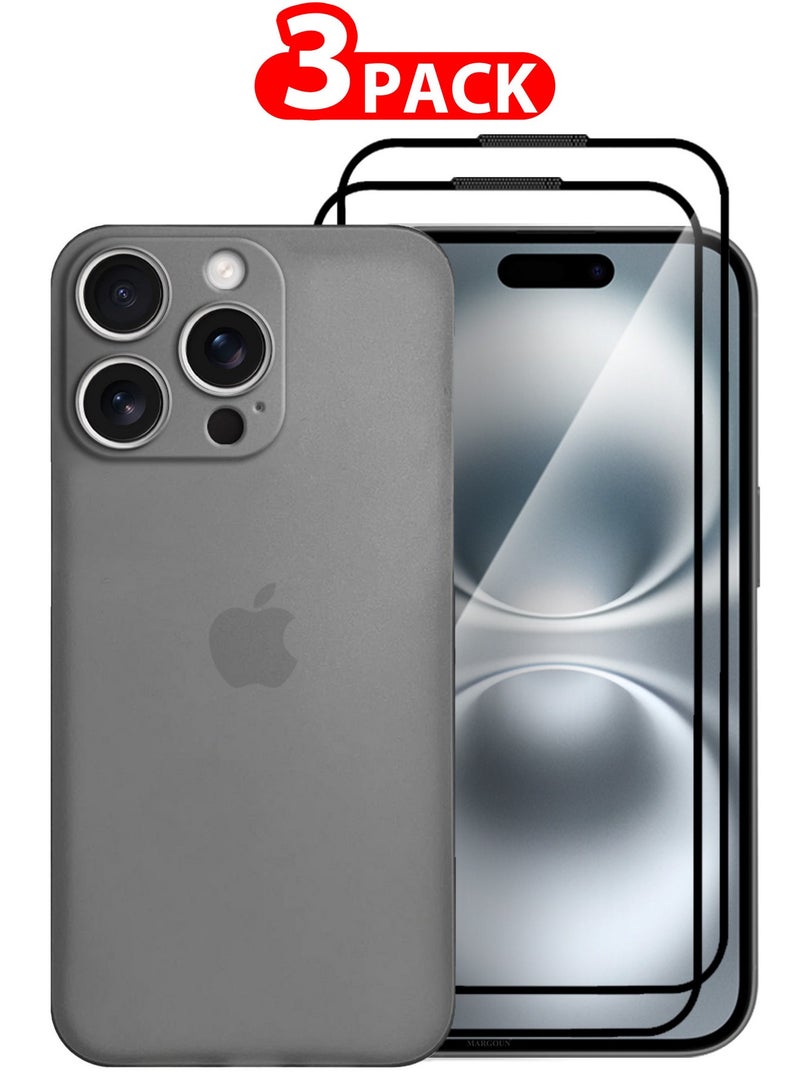 MARGOUN ( for iPhone 16 Pro Max ) 3 Pack,1 Case Cover and 2 Screen Protectors Air Skin Series Back Cover Sturdy Durable Thin Case Drop Protection Cover Clear Dark Grey - Image 1