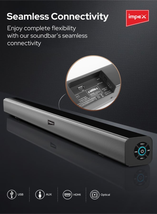 Impex 2.0CH Sound Bar - 4000W (PMPO) Bluetooth 5.0 Sound Bar Cinema Movie with LED Display, Music Player Song Player For Home Office indoor and outdoor, Remote Control & USB/AUX/HDMI/Optical Support, Tv Entertainment – 2 Year Warranty, SB 1401 Black - Image 5