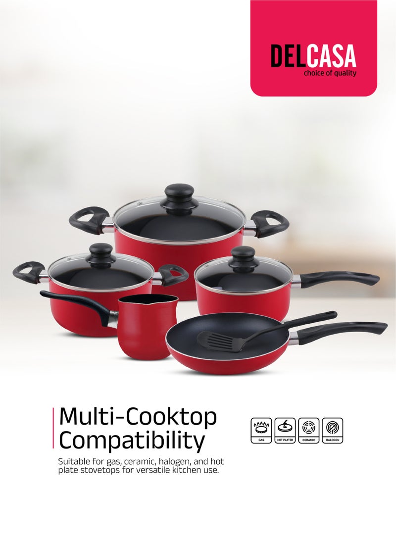 ديلكاسا طقم أواني الطهي غير اللاصقة 9 قطع من ديلكاسا، هيكل من الألمنيوم الأحمر مع طلاء غير لاصق ثلاثي الطبقات - Image 5