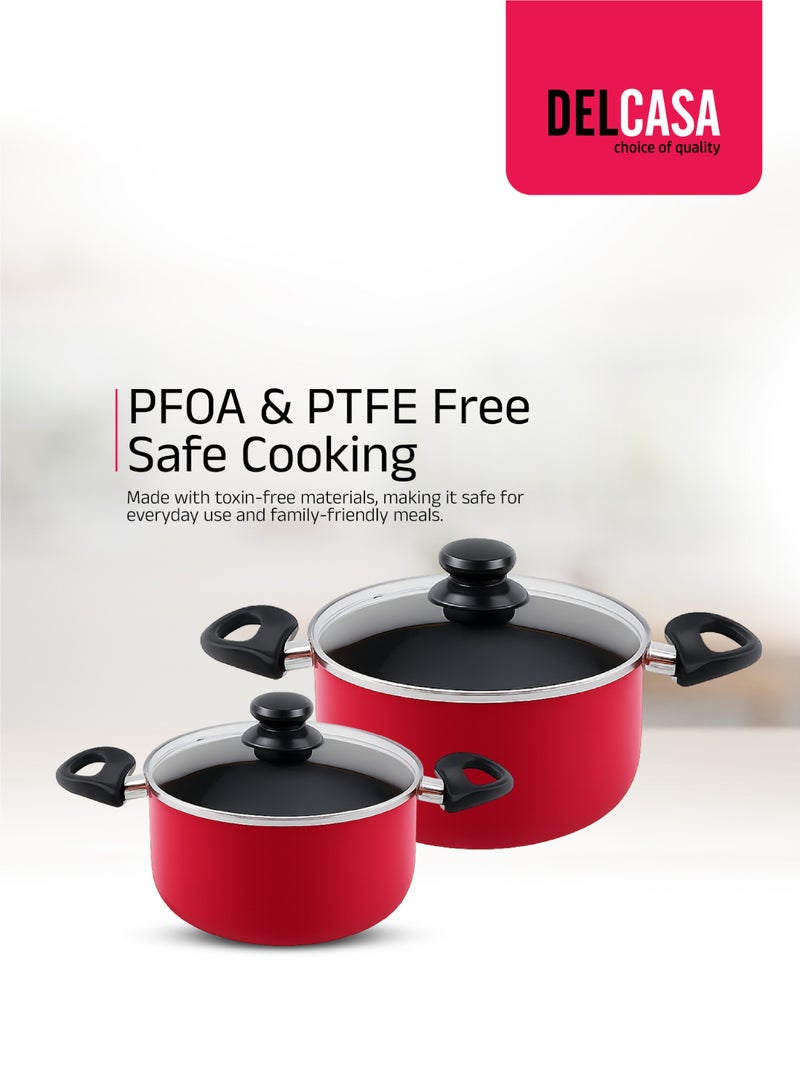 ديلكاسا طقم أواني الطهي غير اللاصقة 9 قطع من ديلكاسا، هيكل من الألمنيوم الأحمر مع طلاء غير لاصق ثلاثي الطبقات - Image 3