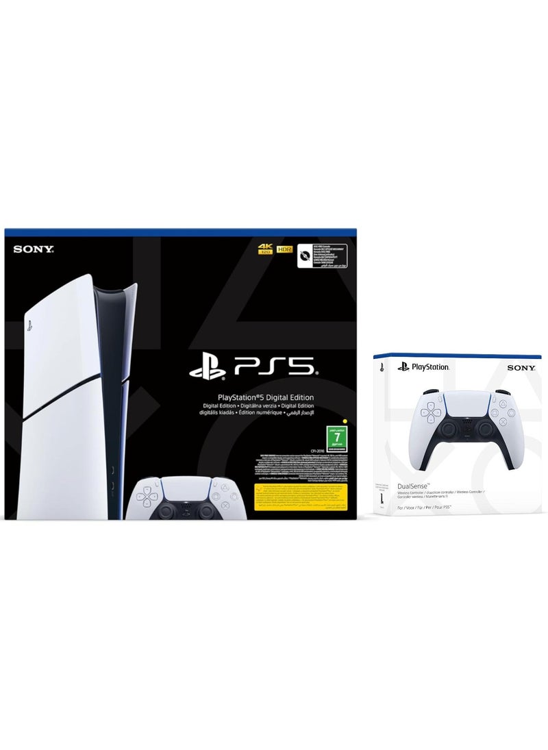 سوني PlayStation 5 Slim Digital Console (KSA Version) With Extra Dualsense Wireless Controller - White - Image 1