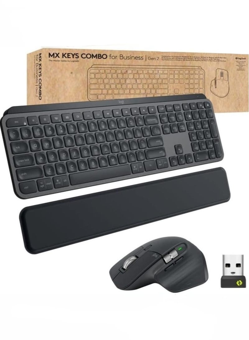 Logitech - MX Keys Combo for Business | Gen 2, Full Size Wireless Keyboard and Wireless Mouse, with Keyboard Palm Rest, Bluetooth, Logi Bolt, Quiet Clicks, Windows/Mac/Chrome/Linux - (English Arabic layout) Graphite - Image 1
