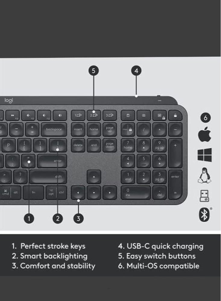 Logitech - MX Keys Combo for Business | Gen 2, Full Size Wireless Keyboard and Wireless Mouse, with Keyboard Palm Rest, Bluetooth, Logi Bolt, Quiet Clicks, Windows/Mac/Chrome/Linux - (English Arabic layout) Graphite - Image 1