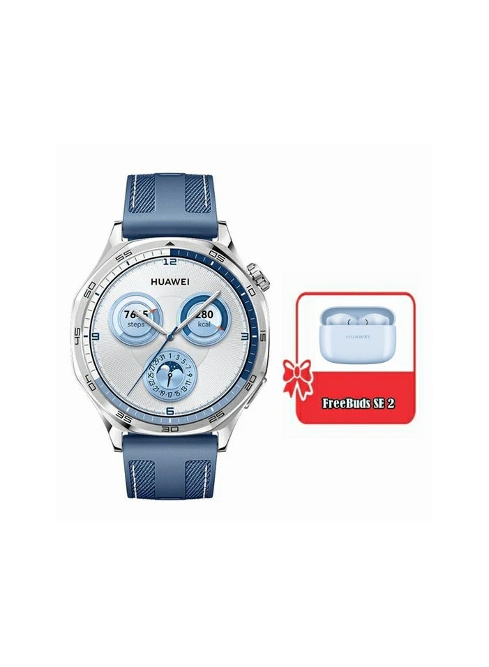 HUAWEI - WATCH GT5 46mm Smartwatch, up to 14 Days Battery Life, All-new Running and Cycling Sports Sharp-Edged Design, Health Tracking, Compatible with iOS and Android (with Freebuds SE2) Blue - Image 1