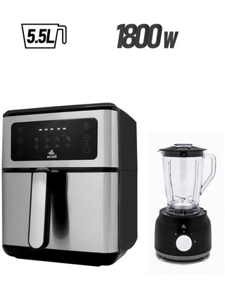 Air Fryer 5.5L Digital control with 8 Preset Programs and Food Processor 1800W Bundle 5.5 L 1800 W EVKA-AF5508D + EVKA-FP20B Silver - pnsku/N70116741V/45/_/1739808185/e754f59d-e829-4765-a1f0-fc7f0b712b46
