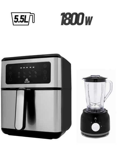 Air Fryer 5.5L Digital control with 8 Preset Programs and Food Processor 1800W Bundle 5.5 L 1800 W EVKA-AF5508D + EVKA-FP20B Silver