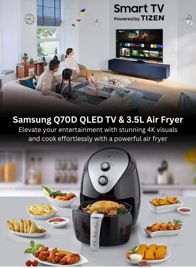 Samsung - 55-Inch QLED 4K Q70D Tizen OS Smart TV with 4K AI Upscaling, Quantum Dot, AirSlim Design With 3.5L Air Fryer 1500W, 80-200°C Cooking Range, Rapid Air Convection 55Q70D+AIR-FRYER Grey - Image 1