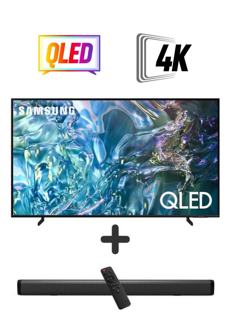 65-Inch QLED 4K Q60D Tizen OS Smart TV with HDR10+, 4K Upscaling, AirSlim Design With 2.0 Channel Soundbar 30W, HDMI ARC, Bluetooth, USB, MP3, FM Station 65Q60D+SOUNDBAR Black
