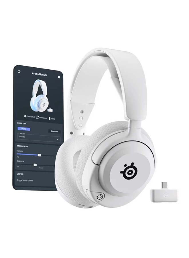 steelseries - Arctis Nova 5X Wireless Gaming Headset - 40mm Neodymium Drivers, 360° Spatial Audio, ClearCast Gen 2.X Microphone (Bidirectional Noise Cancelling), 50/60 Hours Battery Life, USB-C Fast Charge, RGB Lighting, ChatMix for PC, 2.4GHz Wireless & Bluetooth Connectivity, Supports Xbox, PlayStation, PC, Mac, Mobile & Handheld Devices, White | 61677 - Image 1