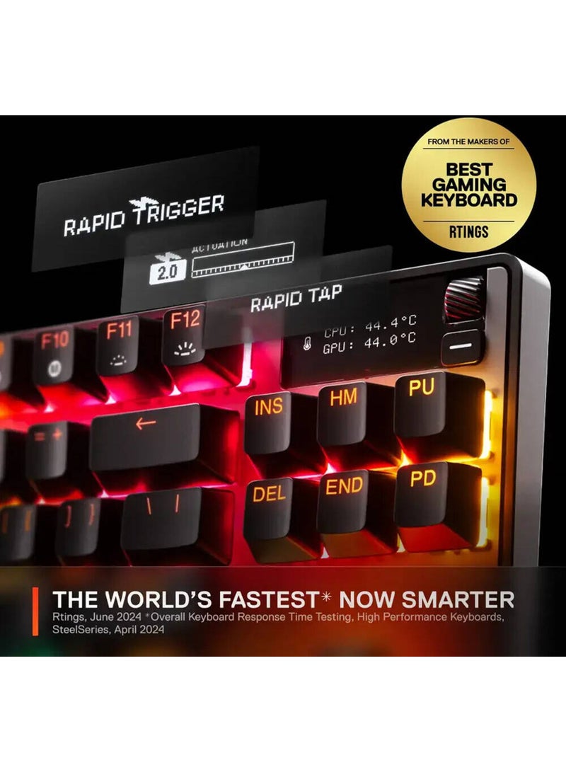 ستيل سيريز - Apex Pro TKL Gen 3 Wireless Mechanical Gaming Keyboard, OmniPoint 3.0 Adjustable HyperMagnetic Switches, 0.7ms Response Time, Double-Shot PBT Keycaps, 37.5 hrs Battery Life (Wireless), 5 Custom Profiles, Per-Key RGB Lighting, OLED Smart Display, US English Layout, Wireless & Bluetooth Connectivity, Black | 64871 - Image 1